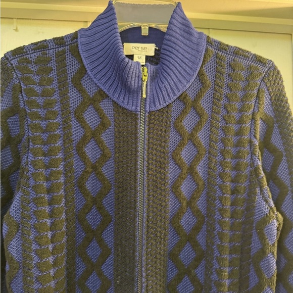 PER SE By CARLISLE Women’s Zip-Up CARDIGAN SWEATER Blue Black Size M - Picture 2 of 7